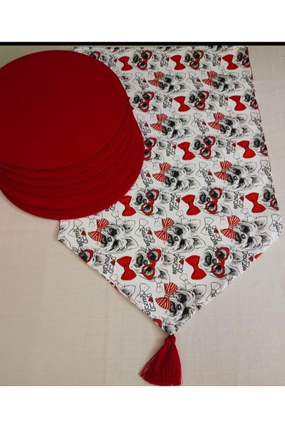 Dream Home Aslıdreamhome American & Service, Red Cute Friends Runner, Σετ 6 τεμαχίων MDF