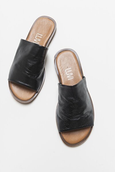 Luvi Clau Black Women's Leather Slippers