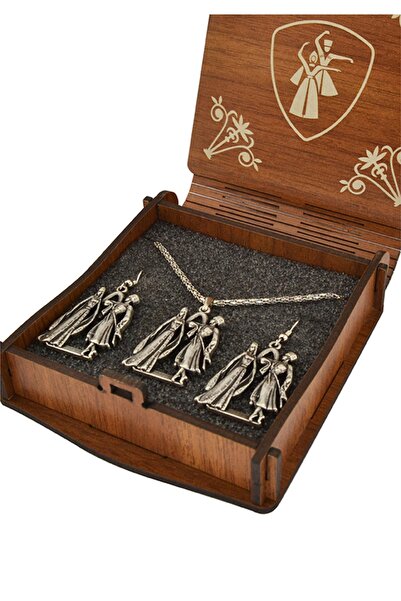 anahtarlıksepeti Couple Playing Kafkas Circles Necklace Earring Set