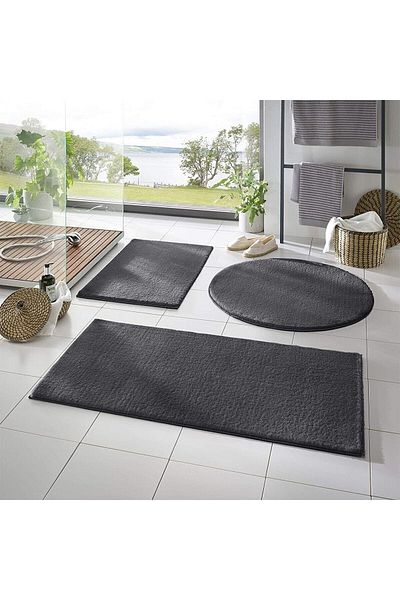 SENORA Dinarsu 3-Piece Post Plush Bath Mat Toilet Set Anthracite Non-Slip Base Washable