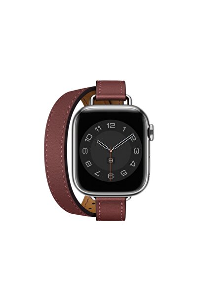 Teknoband Hermes Deri Kordon Double Tour Apple Watch 44/45/46/49 Mm Uyumlu (logolu)