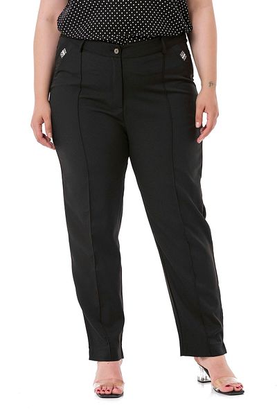DISENTIS MODEST Large Size Narrow Leg Ribbed Stitching Black Women's Trousers with Slit and Zipper