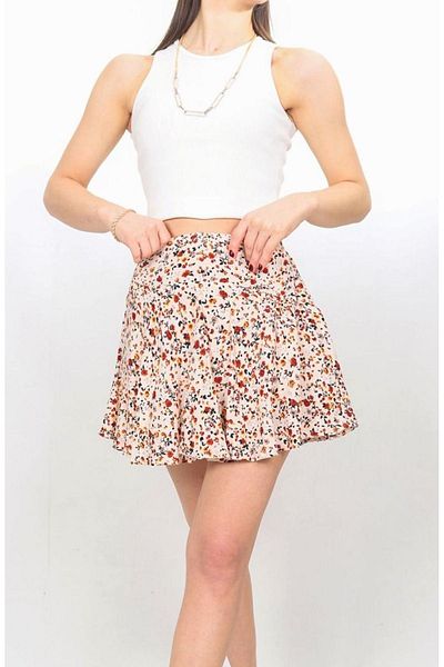 Everest Metraj Printed 100% Woven Viscose Elastic Skirt with Shorts