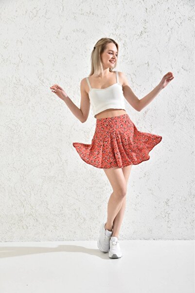 Everest Fusta de damă 100% țesută din viscoză elastică cu imprimeu metru cu pantaloni scurți