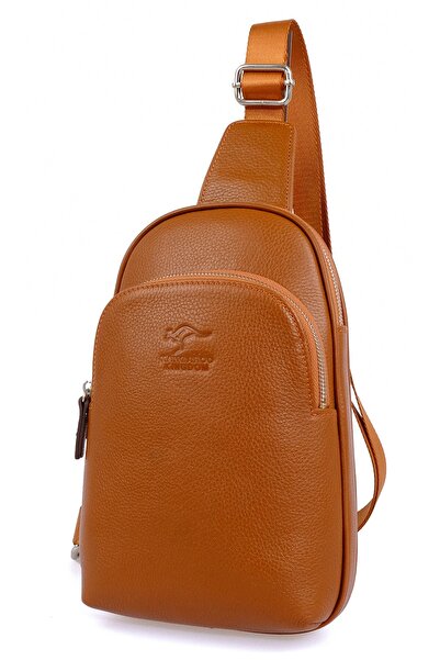 KANGAROO KINGDOM Taba Erkek Body Bag Sırt Çantası Hakiki Dana Deri 8155-t