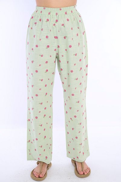 Sonne's Fera Floral Patterned High Waist 100% Linen Trousers