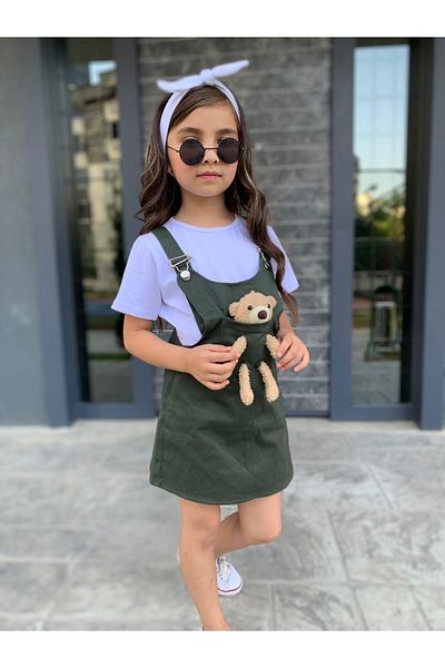 Pink Hippo Kids Φόρεμα Gilet με λουράκι αρκουδάκι στην τσέπη