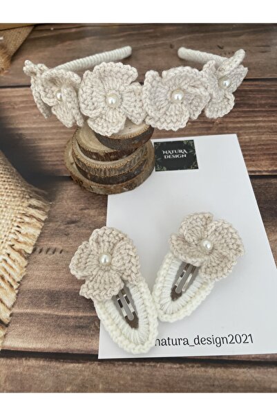 NATURA DESİGN Set de coroană din plasă model flori de vară și set de 2 catarame