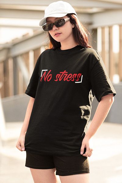 SUNFREE No Stress Γραπτώς Εκτυπωμένο Oversize Μαύρο T-shirt