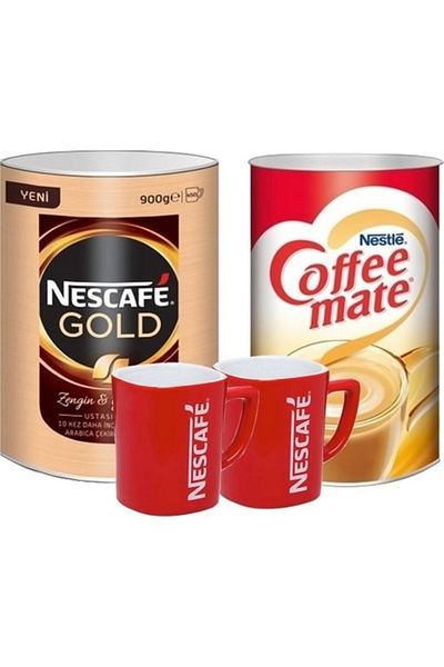 Nescafe 900 Gr Gold Granule Coffee - Coffee Mate 2 Kg, Mug and Glass Set of 2