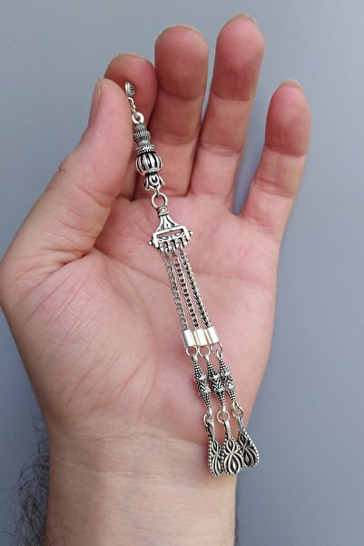 Vip Kehribar Mikron Gümüş Kaplama Sancak Model Tesbih Püskül Gümüş