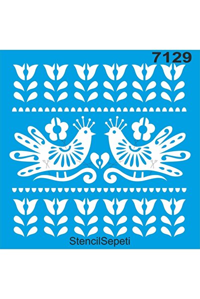 StencilSepeti Birds And Flowers - Stencil Painting Template 40x40cm