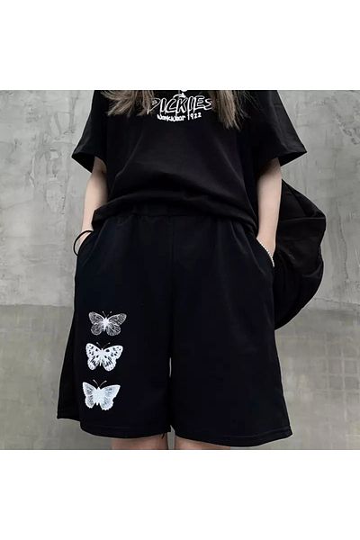 LADY FACE Large Size Special Design 3 Butterfly Printed 100% Cotton Outdoor Women's Bermuda Shorts