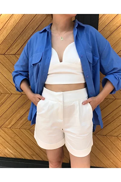 WEBBMODA Ecru Fabric Shorts