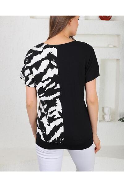 asur boutique Women's Black Zebra Patterned Comfortable Fit Cotton T-Shirt