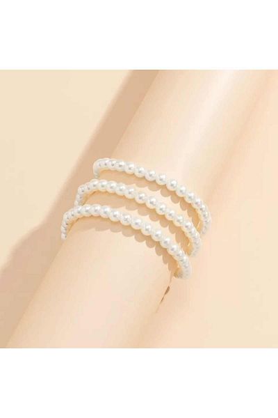 İPAR AKSESUAR Women's White Pearl 3-Piece Anklet