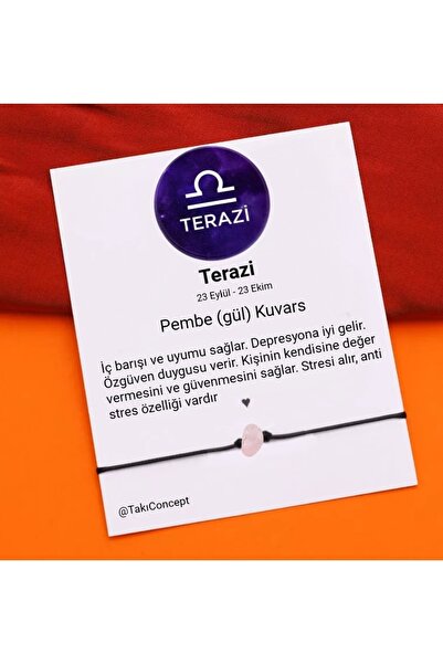 TakıConcept Terazi Burcu Pembe Kuvars Doğal Taşlı Ip Burç Bilekliği
