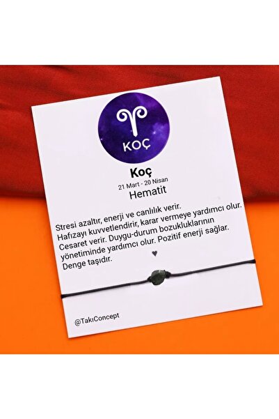TakıConcept Koç Burcu Hematit Doğal Taşlı Ip Burç Bilekliği