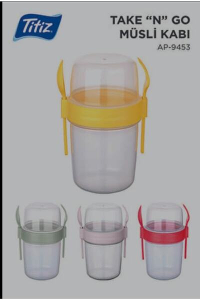 Titiz Muesli Container with Spoon and Fork 1100ml Yellow