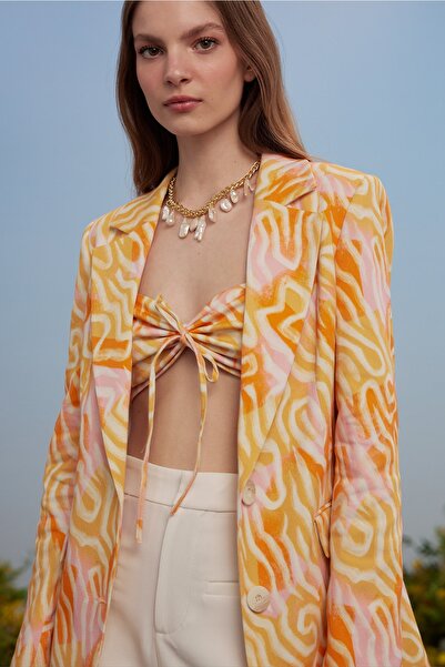 Urban Muse Soyut Desenli Blazer Büstiyer Ikili Takım