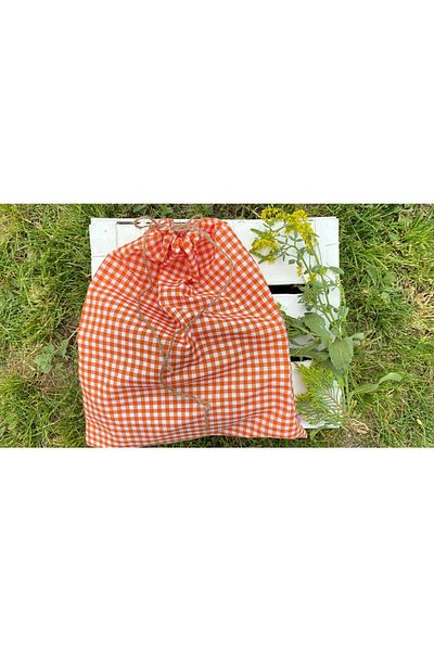 White Alamode Μεγάλη τσάντα δώρου με πορτοκαλί σχέδιο Gingham
