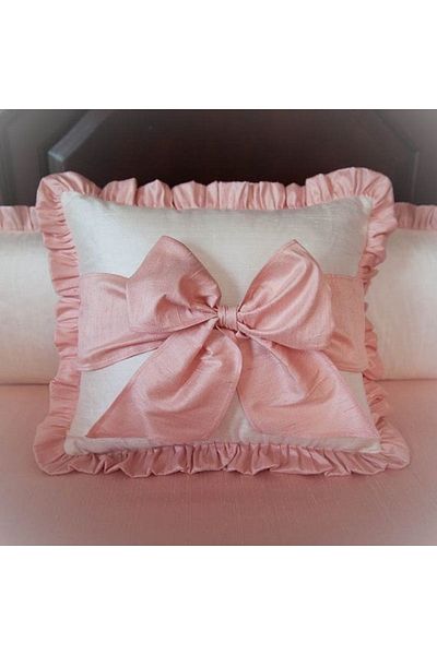 METİNEV Pink Ruffle and Bow White Kirlent Cover Double