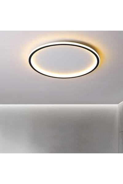 PARBEK Pablo Çember Plafonyer Led Avize Çap 40 cm, Sıva Üstü Led, Siyah Renk, 3000K (Sarı Işık)