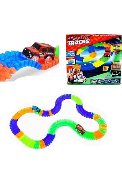 Birlik Oyuncak مجموعة ألعاب Toy Magic Tracks Road Play مكونة من 168 قطعة من سيارة السباق المضاءة بمسار 210 سم