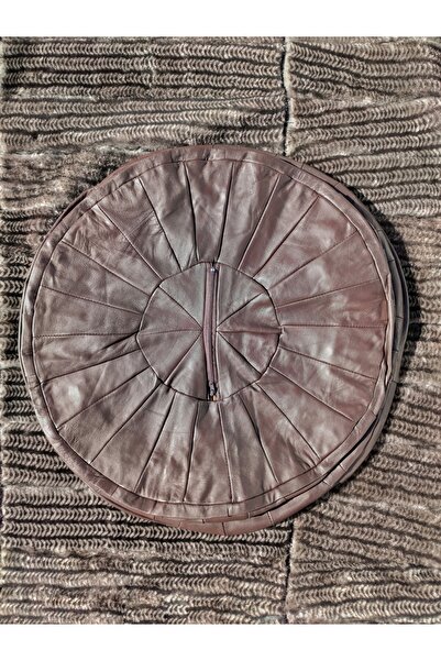 DERİHOME Patlıcan Rengi Hakiki Deri El Yapımı Puf - Minder