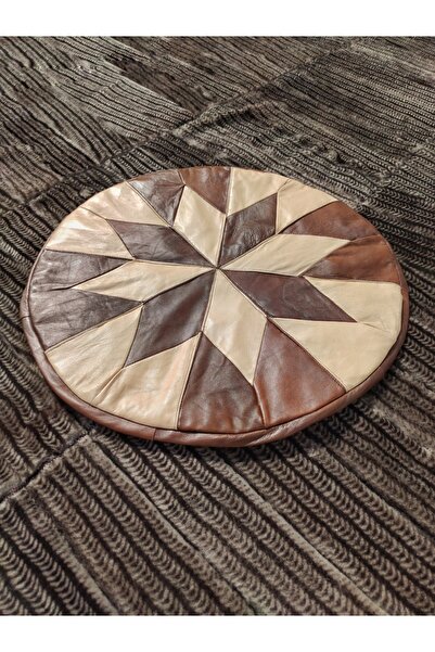 DERİHOME Taba/krem Hakiki Deri El Yapımı Puf - Minder