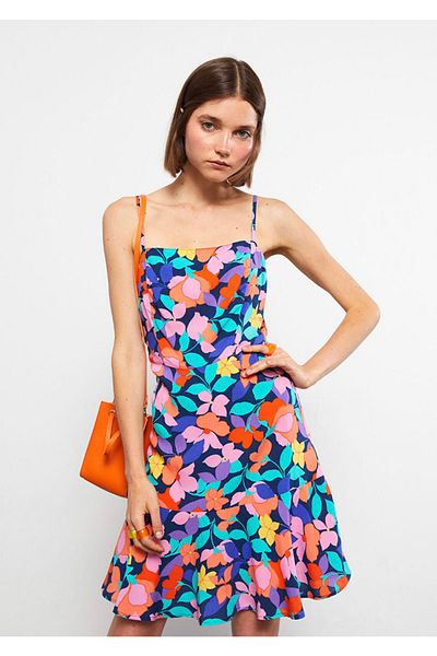 LC Waikiki Γυναικείο φόρεμα Lcw Casual τετράγωνο γιακά λουλουδάτο βισκόζη