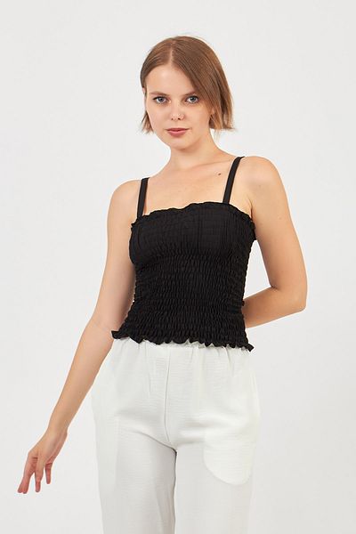 Moda Tuğram Crop cu bretele Gimped negru