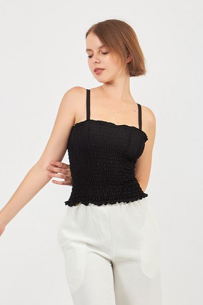 Moda Tuğram Crop cu bretele Gimped negru