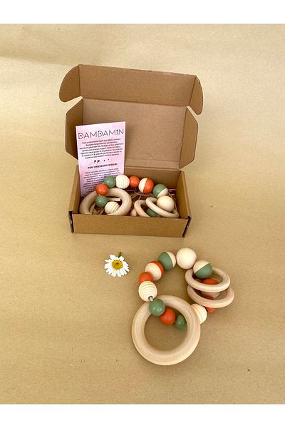 damdamin toys Half Color Wooden Beaded Round Teether
