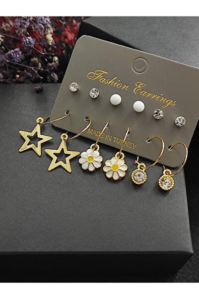 DGN Shoping Papatya Çoklu Gold Küpe Seti