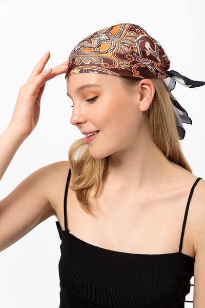 Saria Moda Bandană eșarfă maro cu model