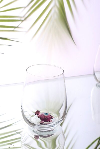 ADAMODART Handmade 6-Piece Water Glass with Evil Eye Beads and Turtle Figure