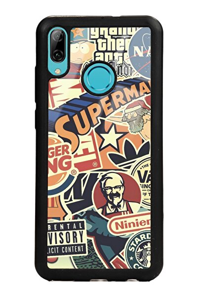 Spoyi Huawei P Smart (2019) Retro Marka Tasarımlı Glossy Telefon Kılıfı