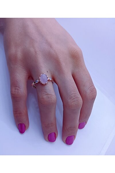 EZİLA SİLVER Pembe Kuvars Taşlı Ayarlanabilir Yüzük