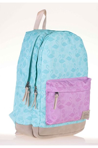 KAUKKO Rucsac pentru școală și zi cu flamingo albastru-violet Wichlight