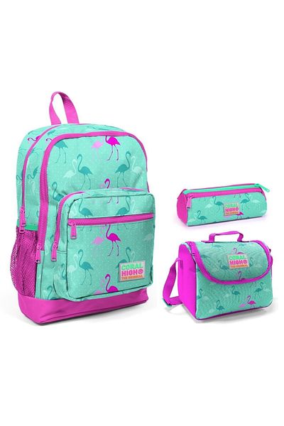 Coral High Set de genți pentru școala primară pentru fete Green Flamingo
