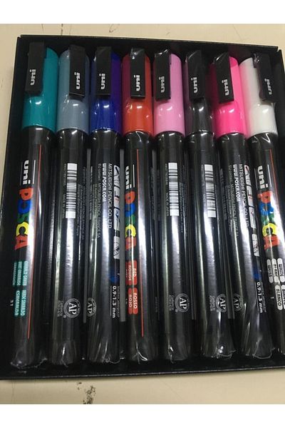 Uni Posca 8-Piece Primary Color Water-Based Marker - Pc-3M