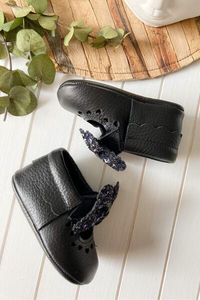 Li Puna Shine Series Black 100% Leather Baby Girl Loafers