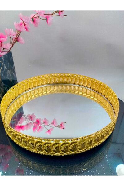 Panayır Home Istiridye Desenli Gold Aynalı Sunum Tepsisi 30 Cm