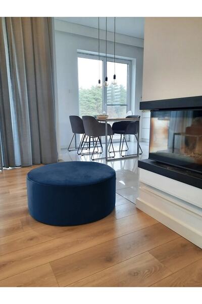 DeccoStil Yuvarlak Dikişli Puf / Orta Sehpa 76 Cm / Yükseklik 30 Cm