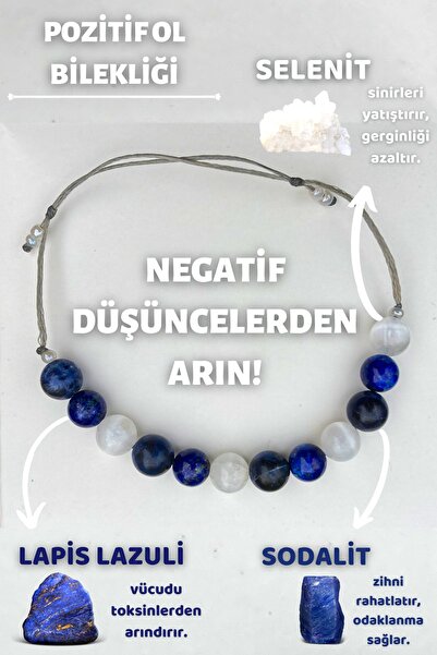 Chi Zen Pozitif Ol Doğal Taş Tılsım Bilekliği (lapis Lazuli, Sodalit, Selenit Taşı) Chi-zen Bileklik