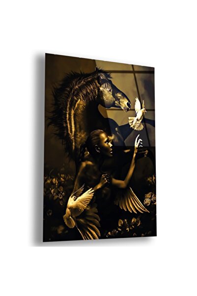 Zevahir Mobilya Dekorasyon Kırılmaz Cam At Kuş Kadın Tablo