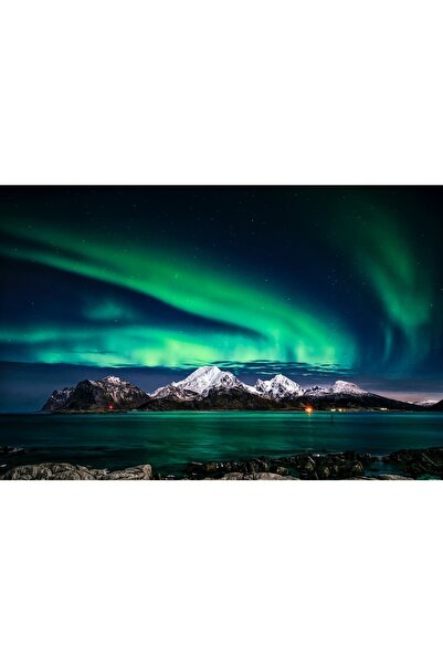 Genel Markalar Kuzey Işıkları Ve Dağlar Çerçeveli 90x110 Sayılarla Boyama Hob...