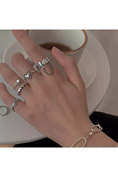 Aksesdunya Women's Heart Adjustable Ring Set