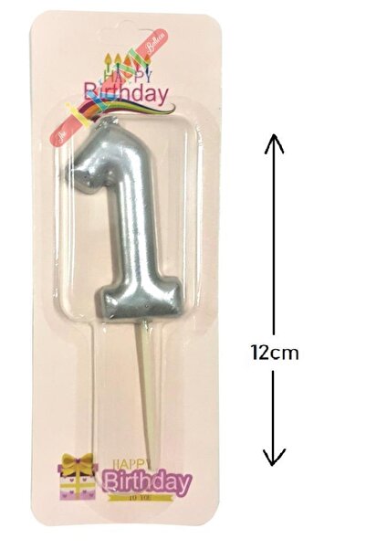Bkmc BÜYÜK BOY 1 RAKAM GÜMÜŞ MUM 12CM